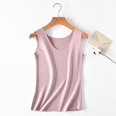 

Women Tank Top Solid Color Stretch Seamless Thermal Warm Lined Round Neck Sleeveless Casual Bodycon Tops