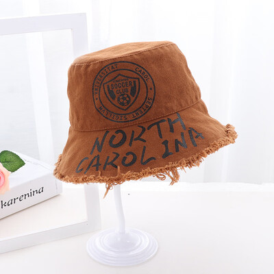 

New Korean version of the fur-side denim letter childrens baby hat cute shade flat top basin hat fisherman hat