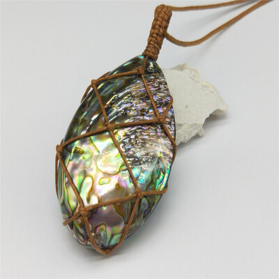 

Natural Abalone Shell Gemstone Wand Reiki Wrap Braid Necklace Pendant Healing DT Yoga Macrame For Men Women Lucky Blessing
