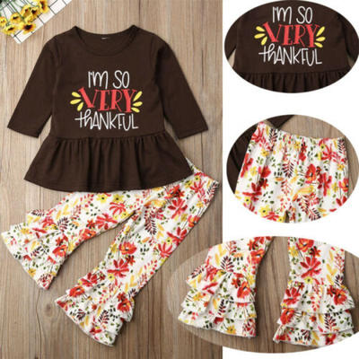 

Kleinkind Kinder Baby Mädchen Türkei T Shirt Floral Hosen Thanksgiving Outfits