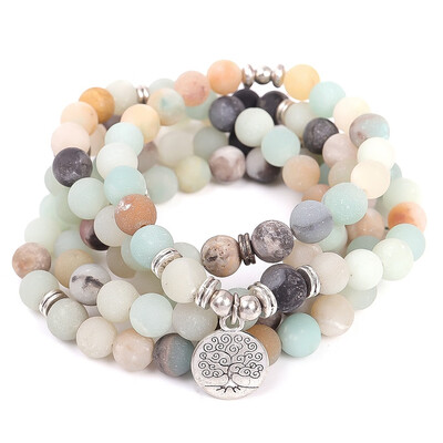 

Fashion Womens bracelet Matte Frosted Amazonite beads with Lotus Buddha Charm Yoga Bracelet