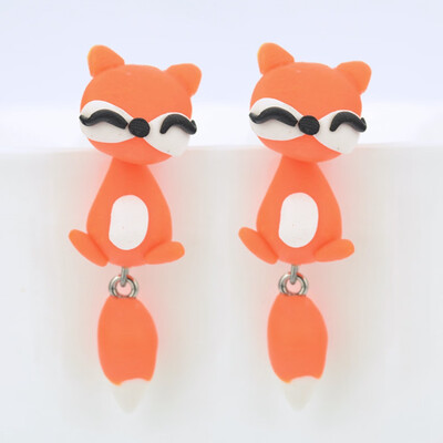 

Cartoon Animal Three-dimensional Soft Ceramic Earrings Cannibal Flower Fox Cat