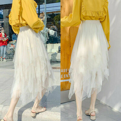 

Women Solid Tutu Tulle Skirt Elastic Waist Mesh Net Long Paragraph Skirt Dress