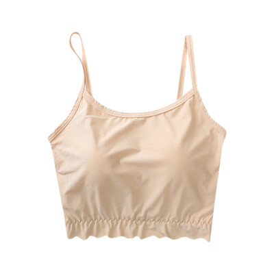 

Women Versatile Sleeveless Lace Cotton Off Shoulder Slim Solid Color Sexy Strap Top Tube Lace with Chest Pad  L XL