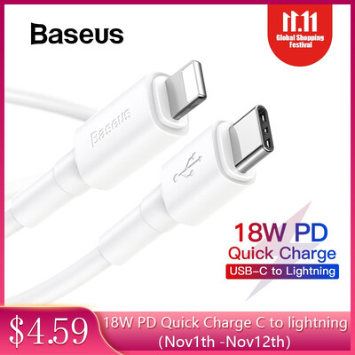 

Baseus PD 18W Quick Charge Type-C to lighting PD Cable for iPhone 11 Pro Max QC 30 Cable for Macbook Support Data Transmission