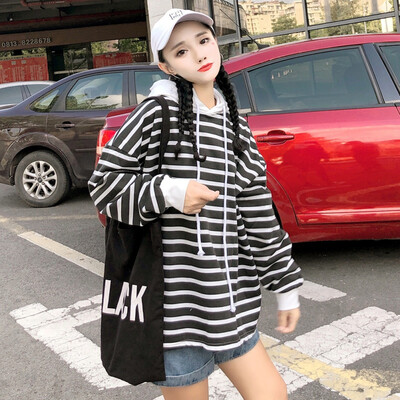 

Autumn Striped Long Sleeve Sweat-Shirt Women Hooded Sweatshirt Loose Casual Hoodies Fashion Pullover Tops