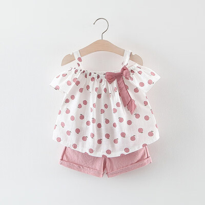 

NEW Summer Baby Girls Shorts Set Casual Fruit Print Off-shoulder Strap T-shirt TopsShorts Suits Costume Set