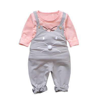 

2pcsOutfits Baby Girl Clothes Toddler Newborn Girl Autumn Outfits Long Sleeve TopsStrap Cute Cat Trousers Party Casual Set