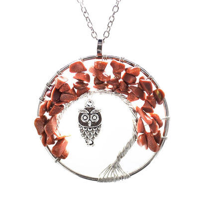 

Women Crystal Gravel Life Tree Owl Necklace Natural Stone Animal Female Choker Chain Jewelry
