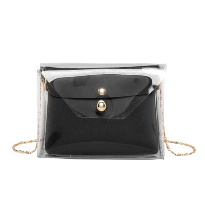 

2PcsSet Women Square Transparent Chain Crossbody Shoulder Bag Purse Clutches
