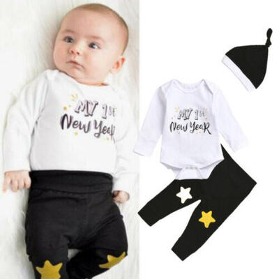 

UK My 1st New Years Newborn Baby Girl Boy RomperPants Leggings Hat Clothes Set