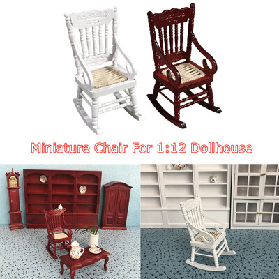 

〖Follure〗112 Doll house Furniture Miniature Wooden Rocking Chair Kids Pretend Play Toy