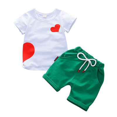 

Summer Kids Baby Set Boys Girls Printed Heart White T-Shirt Solid Shorts Girls Two Piece Set Suits Childrens Clothing