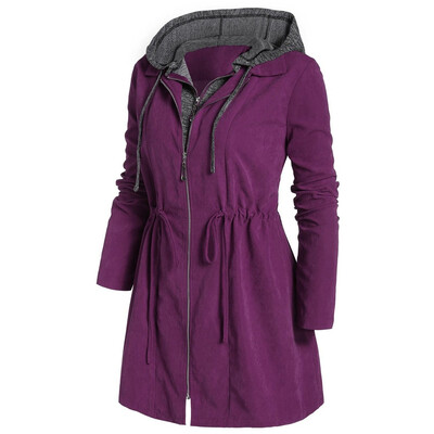 

Toponeto Fashion Women Zipper Patchwork Winter Fly Hooded Space Plus Thick Cotton Coat