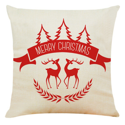 

Red Linen Christmas Cute Cartoon Santa Claus Elk Throw Pillow Case Cover Merry Christmas Decorative Pillowcases