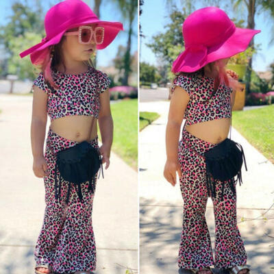 

Kinder Baby Mädchen Kleidung Leopard T-Shirt Tops ausgestellte Hosen Outfits Set