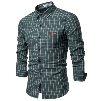 

Tailored Mens Fashion Business Leisure Plaid Printing Long-sleeved Shirt Tops Blouse