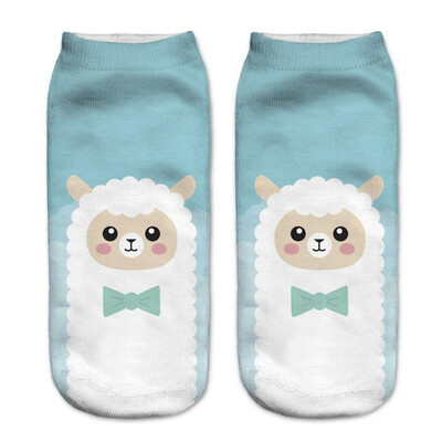 

1Pair Women Low Cut Ankle Socks Funny Llama 3D Printing Socks Cotton Hosiery Printed Alpaca Socks