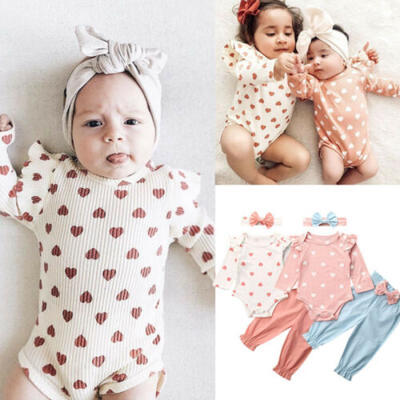 

3PCS Infant Baby Girls Long Sleeve Tops Romper Floral Pants Outfits Set Clothes