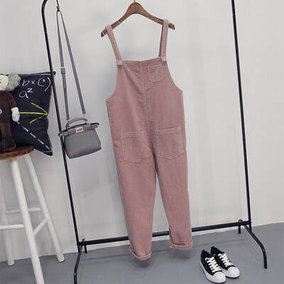 

ROPALIA 2018 Autumn Cotton Corduroy Casual Jumpsuits Women New Original Vintage Loose Strap Thick Pockets Casual Rompers