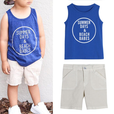 

Children Clothes Set Children Cotton Sleeveless T-shirtWhite Beach Shorts New Boys Casual 2pcs Clothing Suit 1-5Y