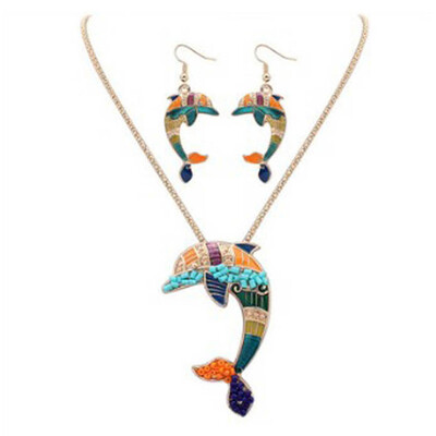 

Jewelry Fashion Suit Naughty Dolphin Drop Pearl Necklace Earrings Set