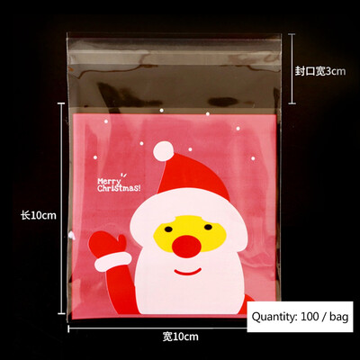 

100Pcs Self Adhesive Plastic Seal Bag Santa Claus Cookies Candy Wrapping Bags Christmas Baking Pouch