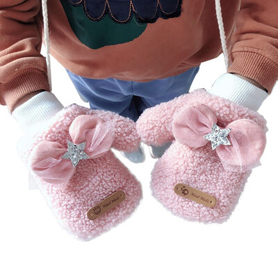 

Toddler Baby Gloves Thicken Girls Boys Full Finger Winter Warmer Knitted Mittens Bowknot Gloves