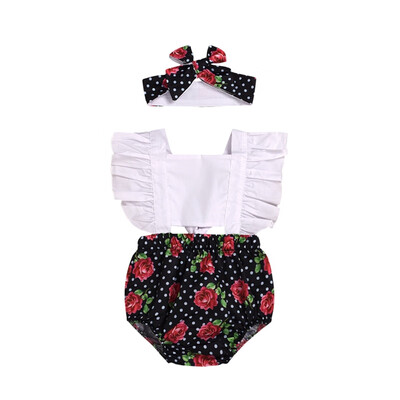 

Summer Newborn Baby Girls Floral Print Rompers Set Flare Sleeve Bodysuit Jumpsuit With Headband