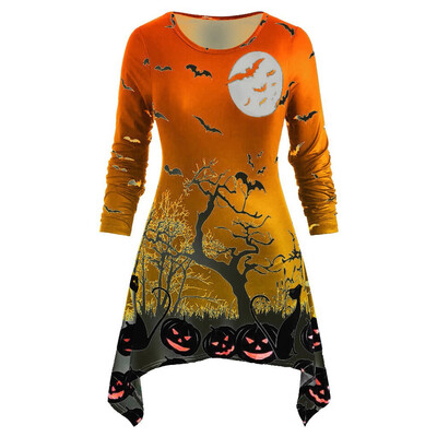 

Tailored Womens Winter Plus Size Pumpkin Bat Print Handkerchief Halloween T Shirt Tops