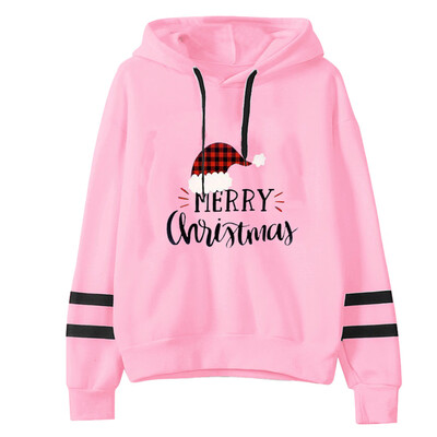 

Tailored Women Stripe Long Sleeves Christmas Letter Print Hoodie Sweatershirt Tops Blouse