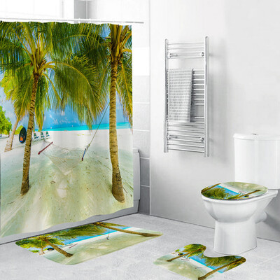 

Gobestart 4PCS Non Slip Toilet Polyester Cover Mat Set Bathroom Shower Curtain