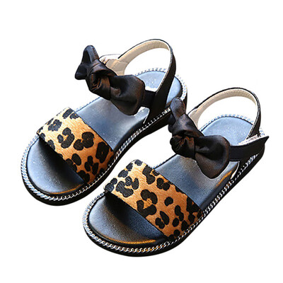 

Baby Spring Summer Leopard Print Bow Princess Girls Anti Slip Soft Sole Beach Casual Sandals Shoes