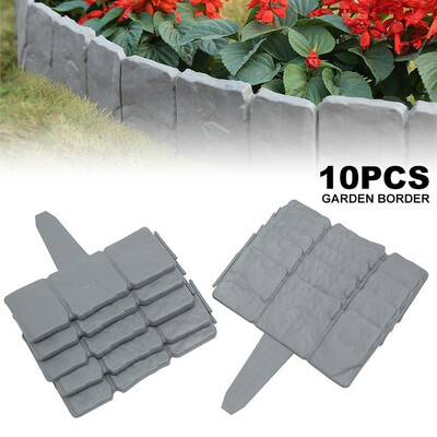 

10pcs Garden Fence Grey Stone Effect Lawn Edging Plant Bordering Cobblestone Yard Border