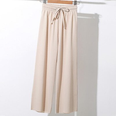 

Summer New Women Pants Simple Casual Solid Color Ice Silk Knitted High Waist Loose Pants Female Ladies Wide Leg Pants