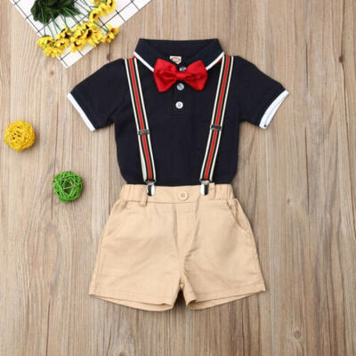 

2pcs Baby Boys Kids Gentleman Outfits Suit Romper Shirt Bib Pants Set Clothes