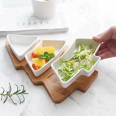 

Creative Christmas Tree Shaped Lovely Ceramic Dishes Dinner Plates Dinnerware Festive Party Supplies With Bamboo Board