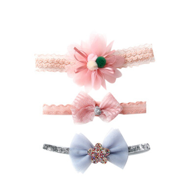 

3pcsSet Children Hair Accessories Childrens Elastic Hairband Headwear New Fashion Girl Bow Crown Lace Headbands 0-4Y
