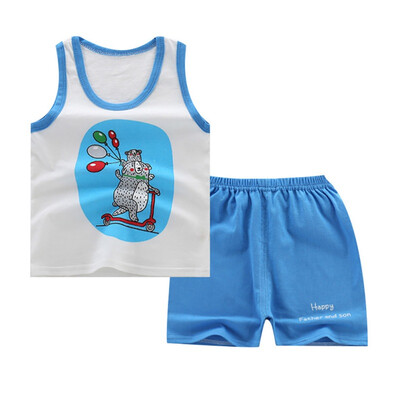 

Childrens Boys Suits Cartoon Cute Animal Cotton Baby VestShorts Two-Piece Vest Suit For 0-6 Years Old