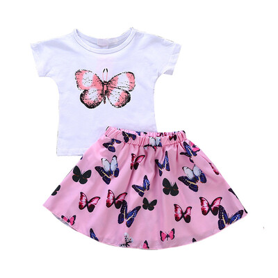 

2019 Summer Kid Girl Letter T-shirt Tops Bow Floral Skirt 2Pcs Summe Clothes 2-6T Children Clothes Sets