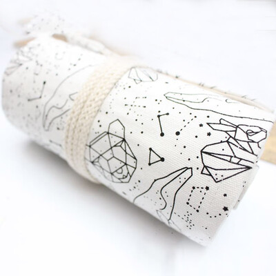 Portable Holes Pencil Case Canvas Roll Pencil Pouch Sketch Pen Bag