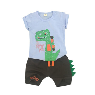 

Summer Baby Boys Short Sleeve Cartoon Dinosaur Print Tops Blouse Irregular T-shirtShorts Casual Outfits Sets