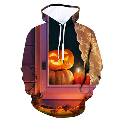 

Toponeto Mens Scary Halloween Pumpkin 3D Print hooded Party Long Sleeve Hoodie Blouse