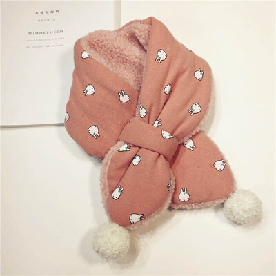 

Autumn And Winter Print Children Scarves Double-Faced Plush Ball Cute Baby Boys Girls Cross