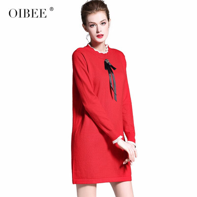 

OIBEE2019 spring new fashion slim bottoming sweater dress female autumn&winter over the knee knit dress