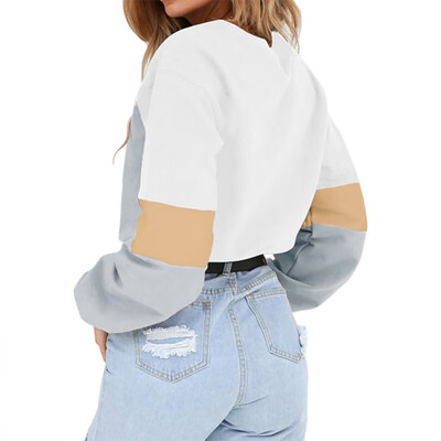 

New Women Autumn Causal Pullovers Women Harajuku Fashion Color Block Sweatshirt O-Neck Long Sleeve Ladies Sexy Crop Top