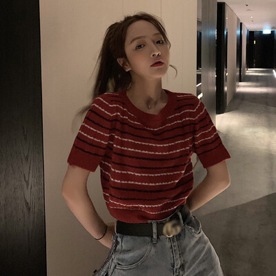 

ladies striped sweater for spring summer korean sweater woman summer short sleeve striped pullover women