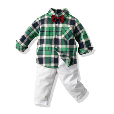 

2pcs Baby Boys Gentleman Clothes Suits Toddler Cotton Long Sleeve Bowtie Striped ShirtOveralls Pants Infant Outfits