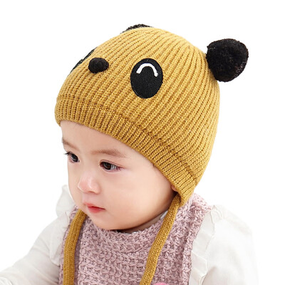 

Winter Kids Girls Hats Newborn Cute Warm Boys Baby Cartoon Ear Design Hats Knitted Wool Hemming Caps 1-3Y