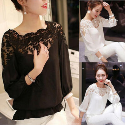 

New Womens Casual Long Sleeve Floral Lace T-Shirt Blouse Ruffle Ladies LooseTops